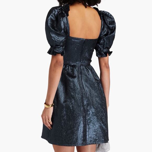 NWT Saloni Size 6 Rachel D Metallic Puff Sleeve Sweetheart Mini A-Line Dress - Picture 2 of 7